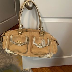 Coach Tan Suede Satchel w/ Gold Trim